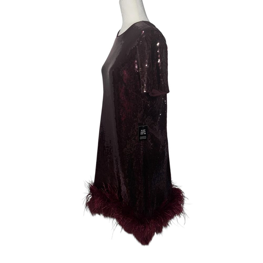 Express Womens Size XL Mini Dress Whimpsygoth Dark Romance Sequins Feather Hem - Picture 3 of 10